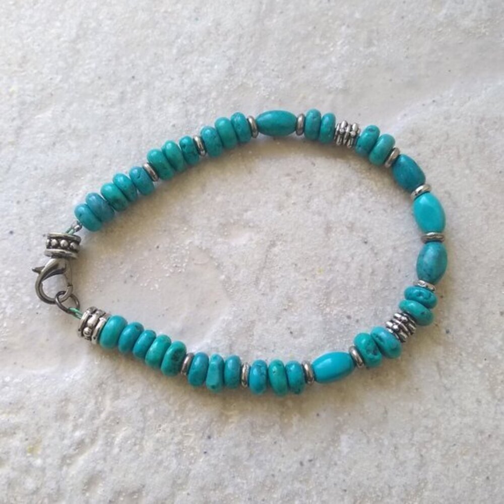 Handmade: Minimalist 7" Bead Bracelet ~ Turquoise Magnesite - Boho Coastal Chic - Picture 3 of 5
